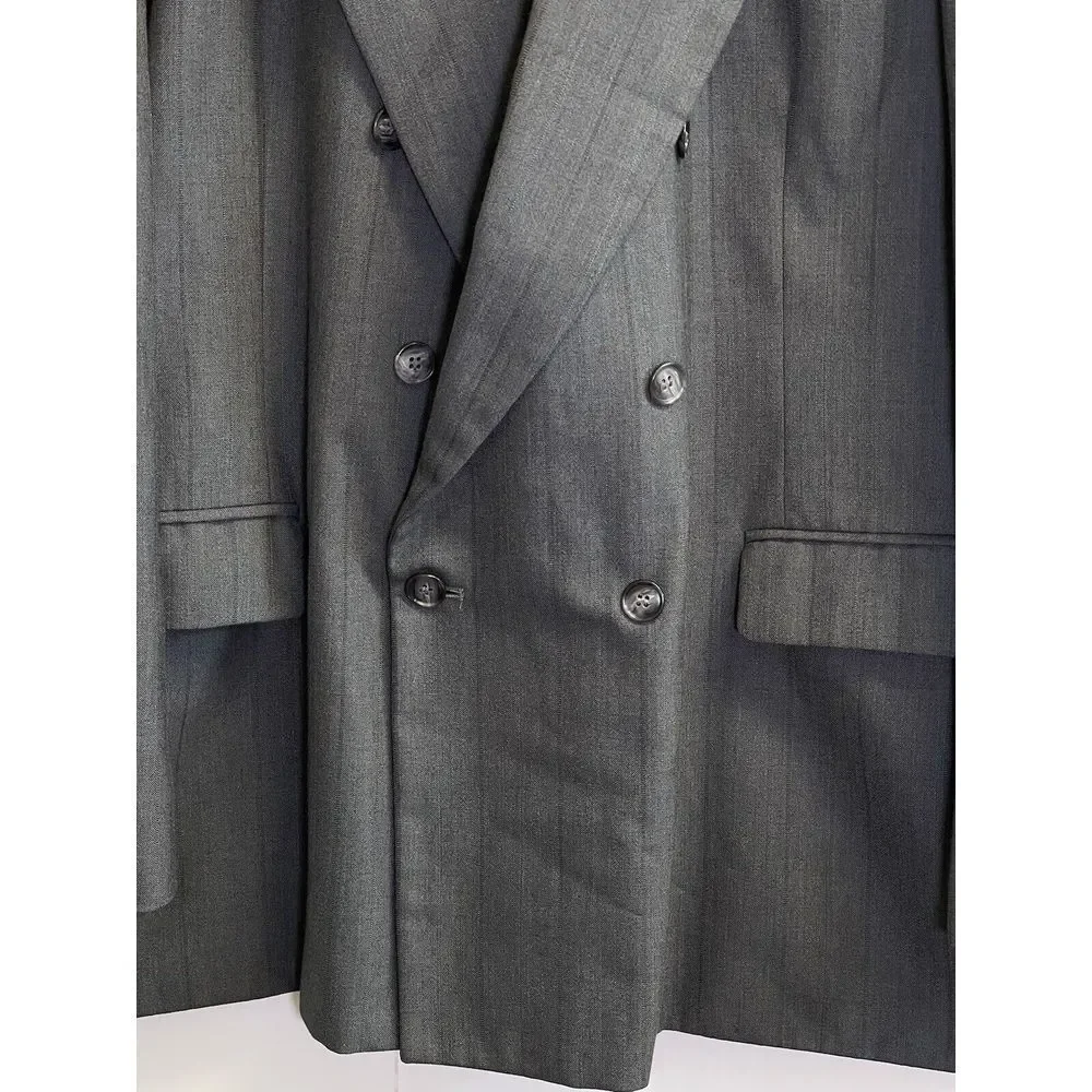 VTG Haggar‎ Imperial Athletic Fit 46R Wool Double Breasted Blazer Jacket Grey